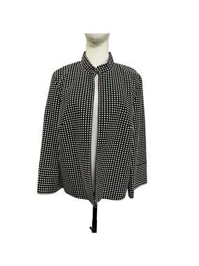 Josephine Black White Dot Open Front Crop Jacket 3/4 Sleeve Size 12 Blazer